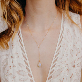 CELESTE Moonstone Y Necklace, Necklace, - Wander + Lust Jewelry