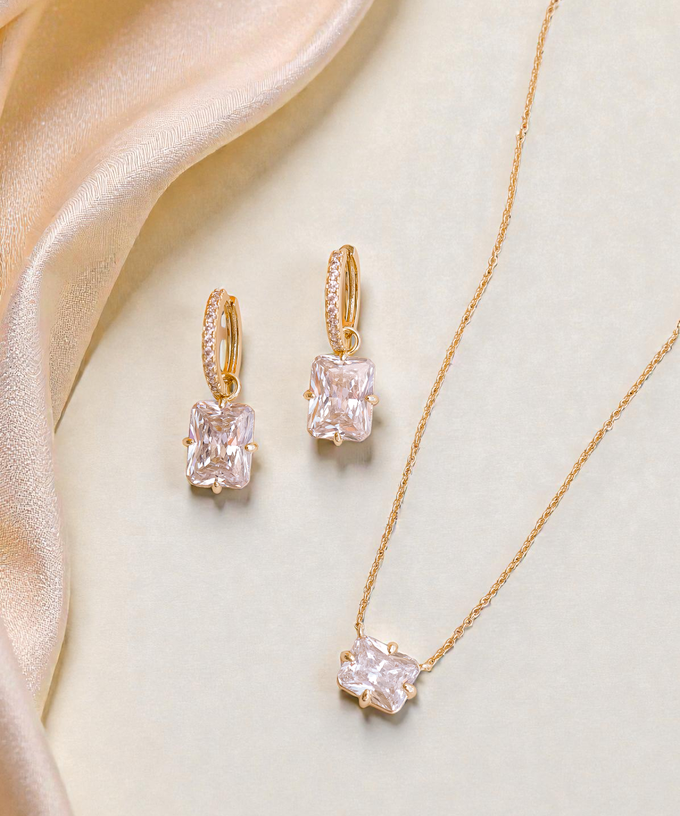 Charlotte Jewelry Gift Set with matching necklace and drop earrings in yellow gold