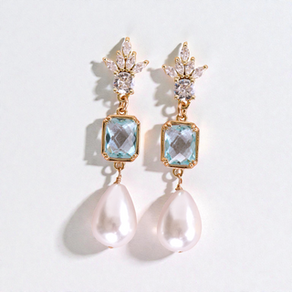 Liliana Blue & Pearl Drop Bridal Earrings