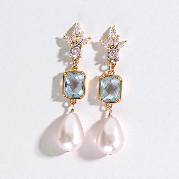 Liliana Blue & Pearl Drop Bridal Earrings – Wander + Lust Jewelry