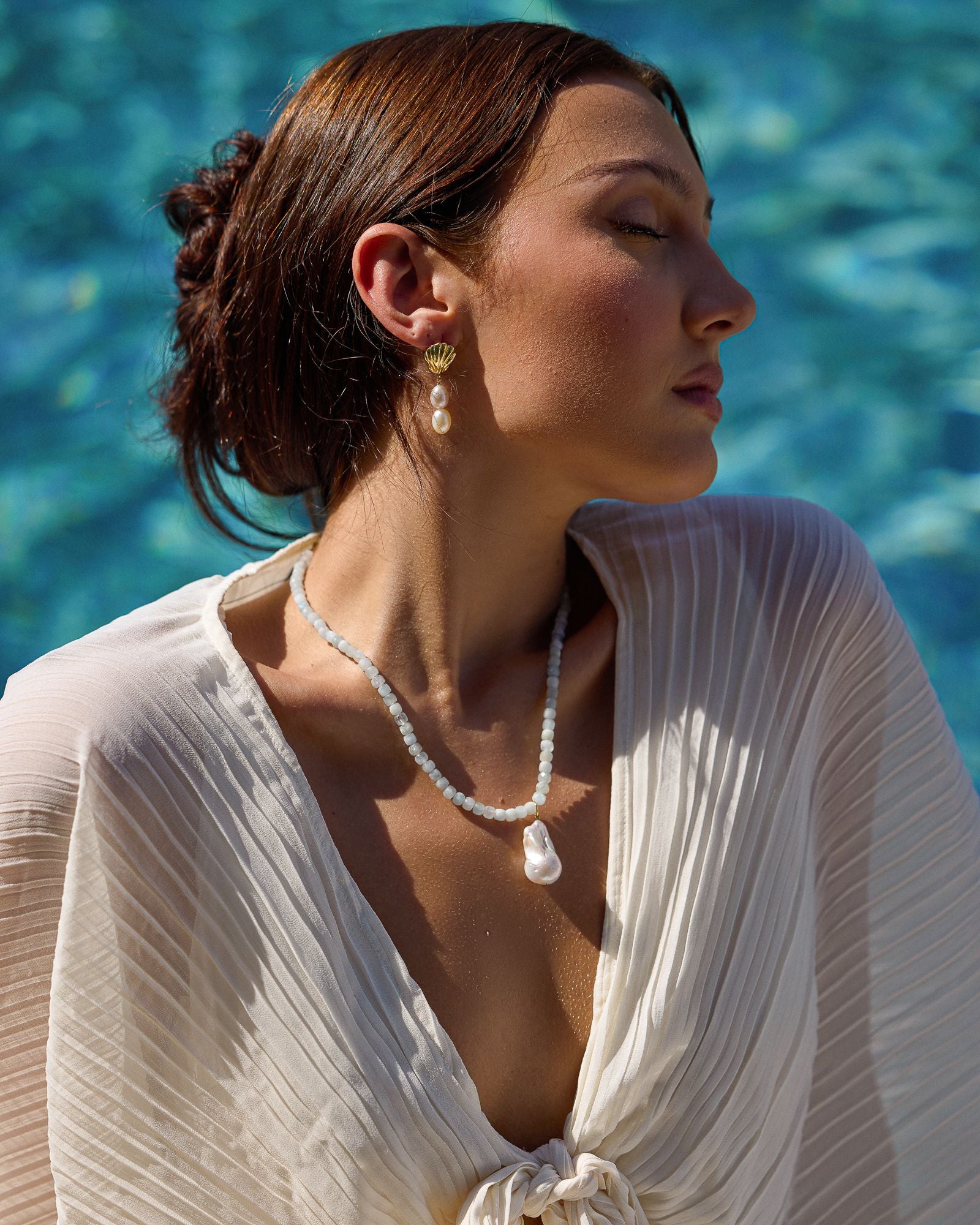 Calypso Baroque Pearl & Aquamarine Necklace - Wander + Lust Jewelry
