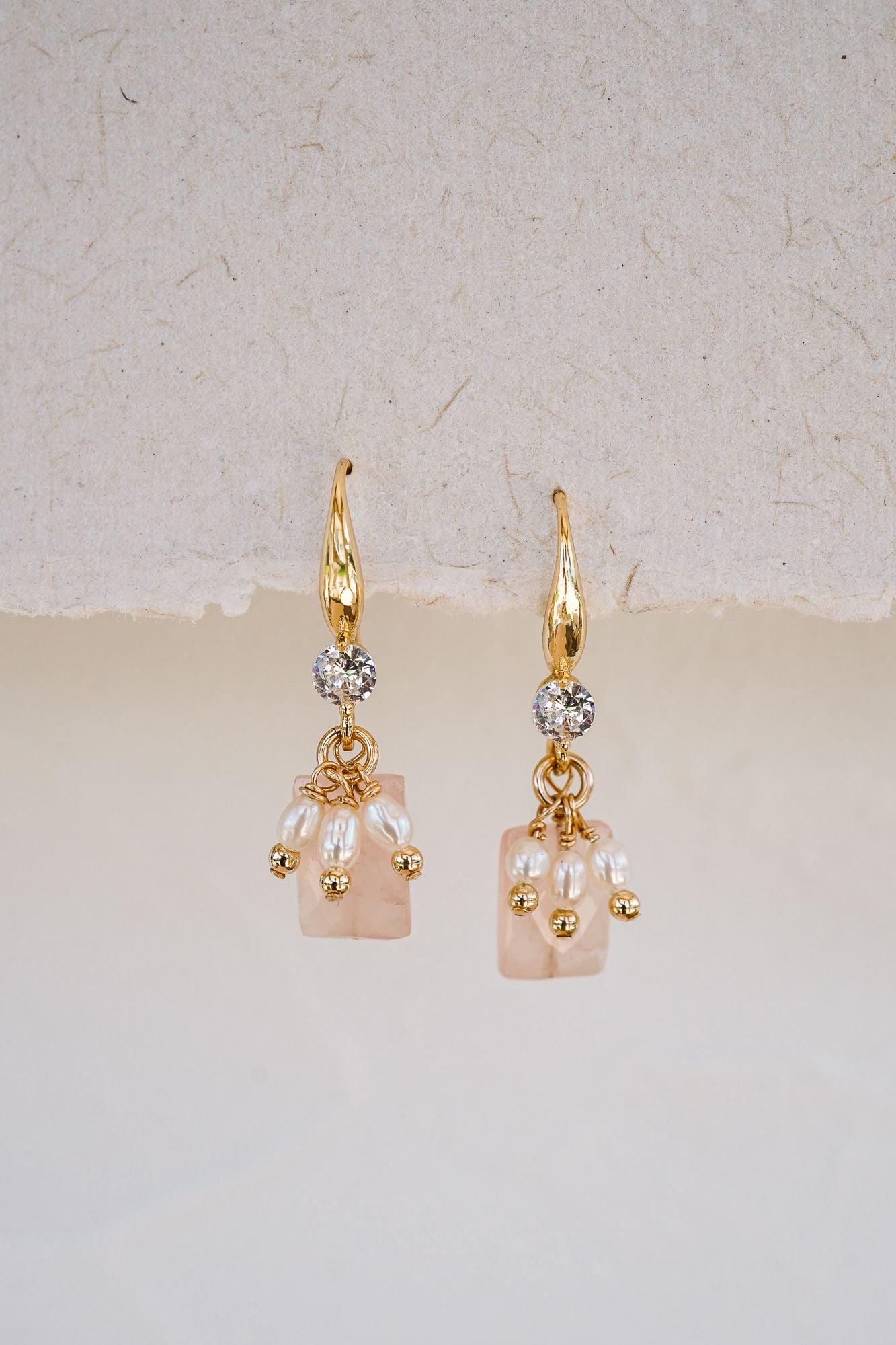 Coco Rose Quartz & Pearl Drop Earrings - Wander + Lust Jewelry