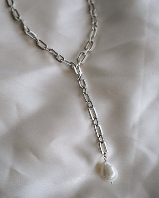 Portia Silver Pearl Y Necklace