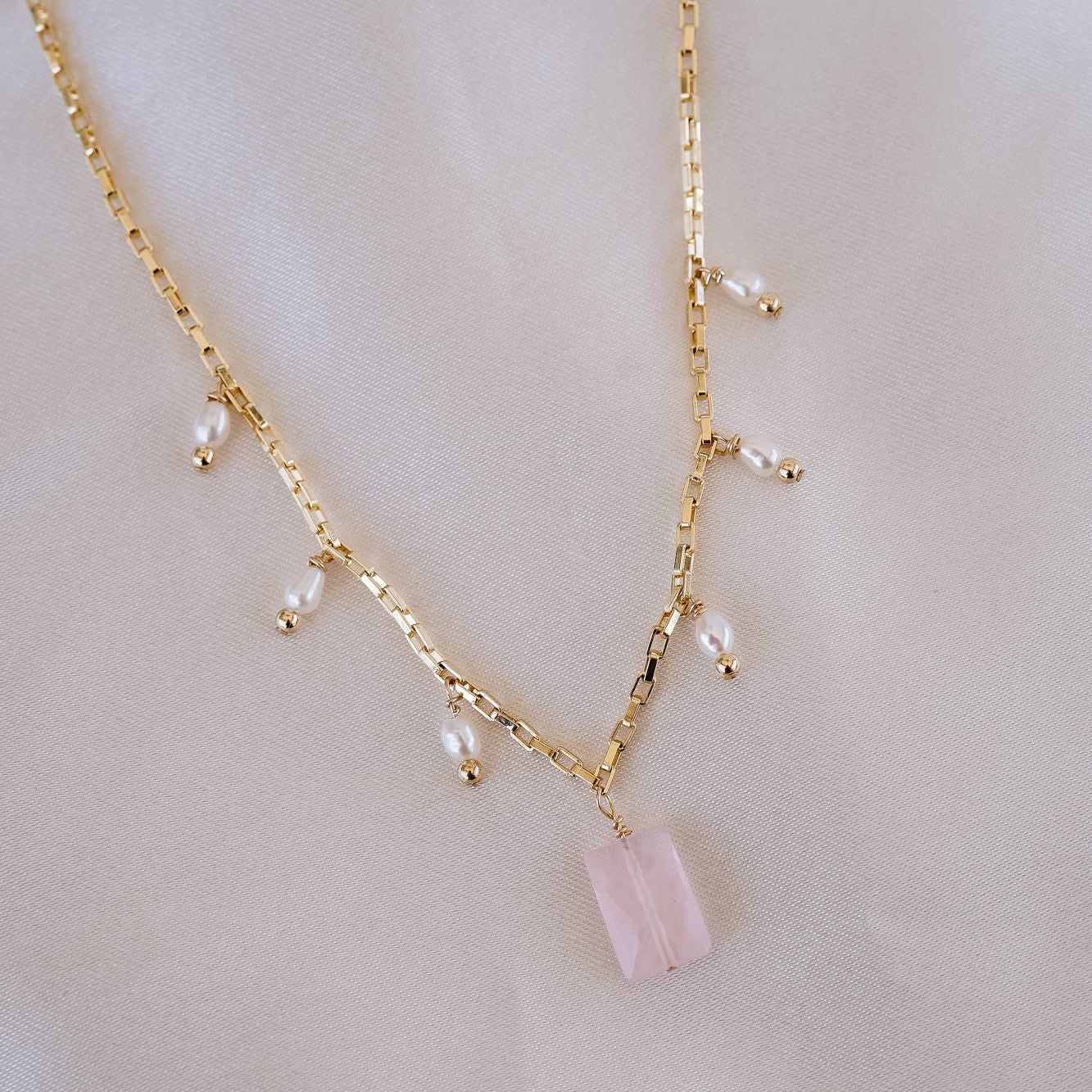 Coco Rose Quartz & Pearl Necklace - Wander + Lust Jewelry