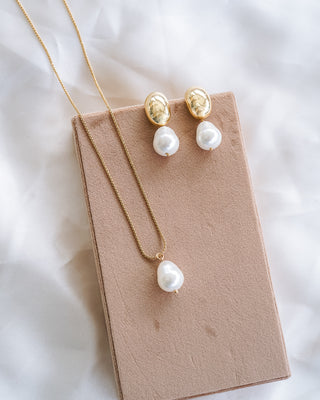 Hailey Dome Pearl Drop Earrings