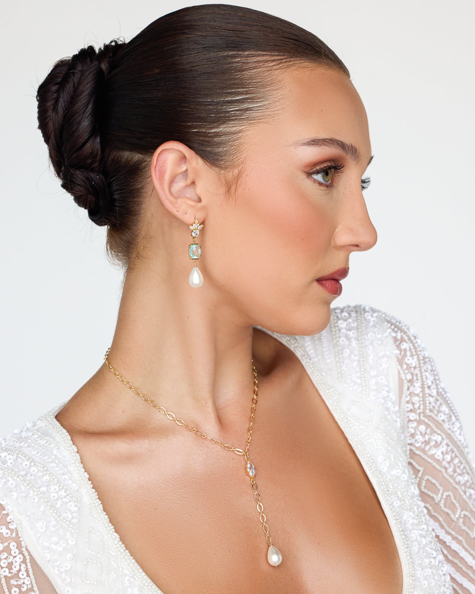 Liliana Blue & Pearl Drop Bridal Earrings - Wander + Lust Jewelry