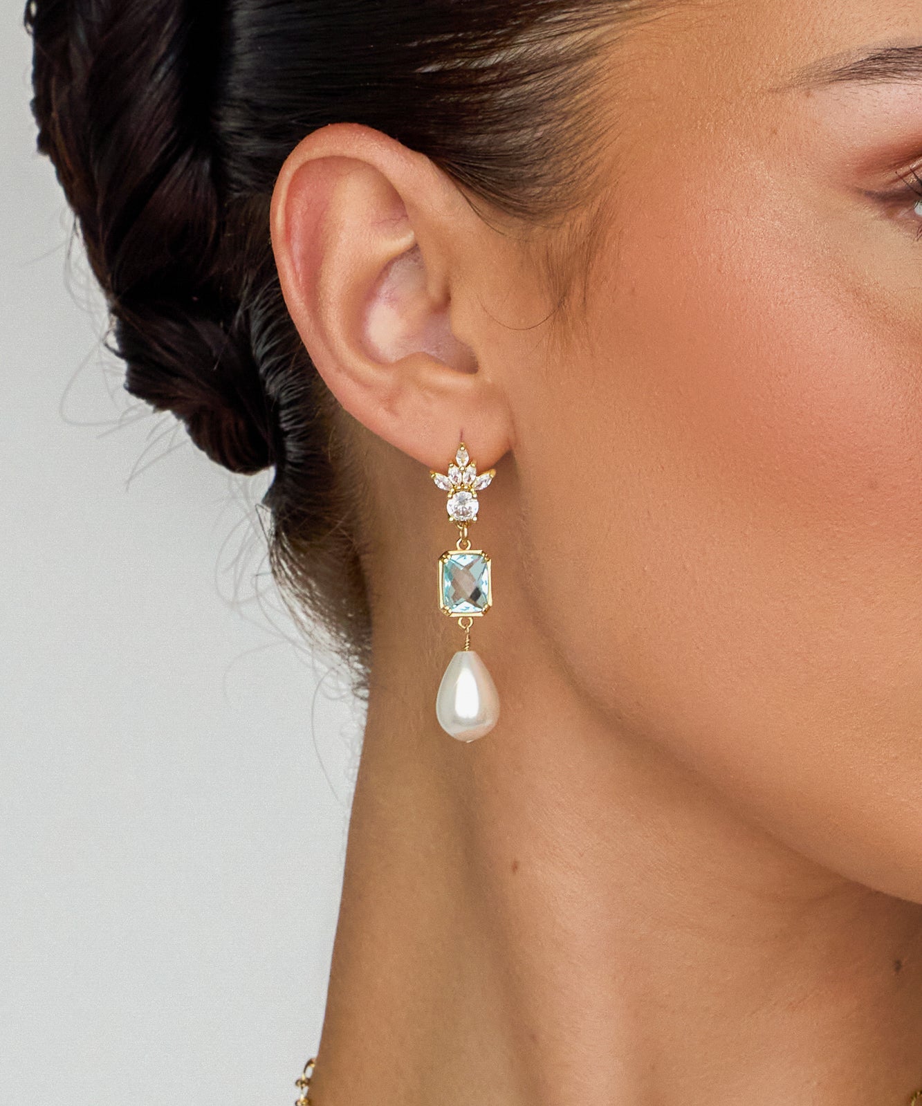 Liliana Blue & Pearl Drop Bridal Earrings - Wander + Lust Jewelry