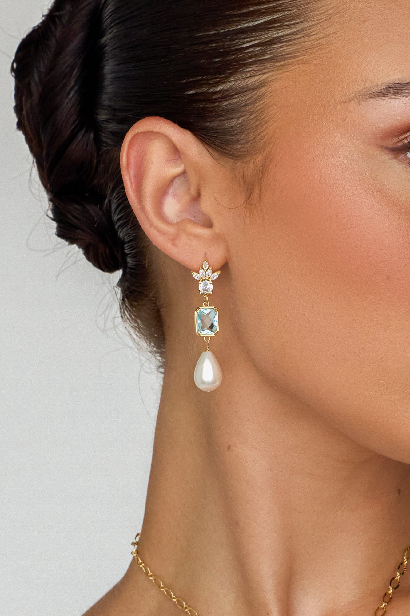Liliana Blue & Pearl Drop Bridal Earrings - Wander + Lust Jewelry