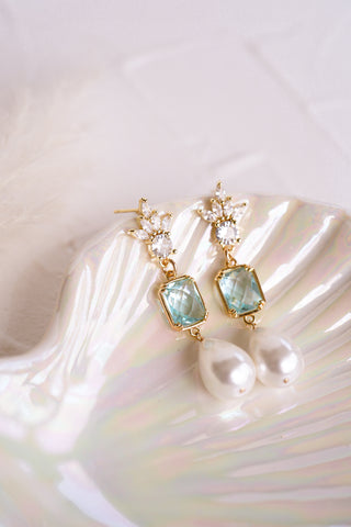 Liliana Blue & Pearl Drop Bridal Earrings
