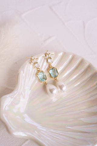 Liliana Blue & Pearl Drop Bridal Earrings