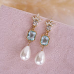 Liliana Blue & Pearl Drop Bridal Earrings - Wander + Lust Jewelry