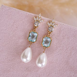Liliana Blue & Pearl Drop Bridal Earrings - Wander + Lust Jewelry