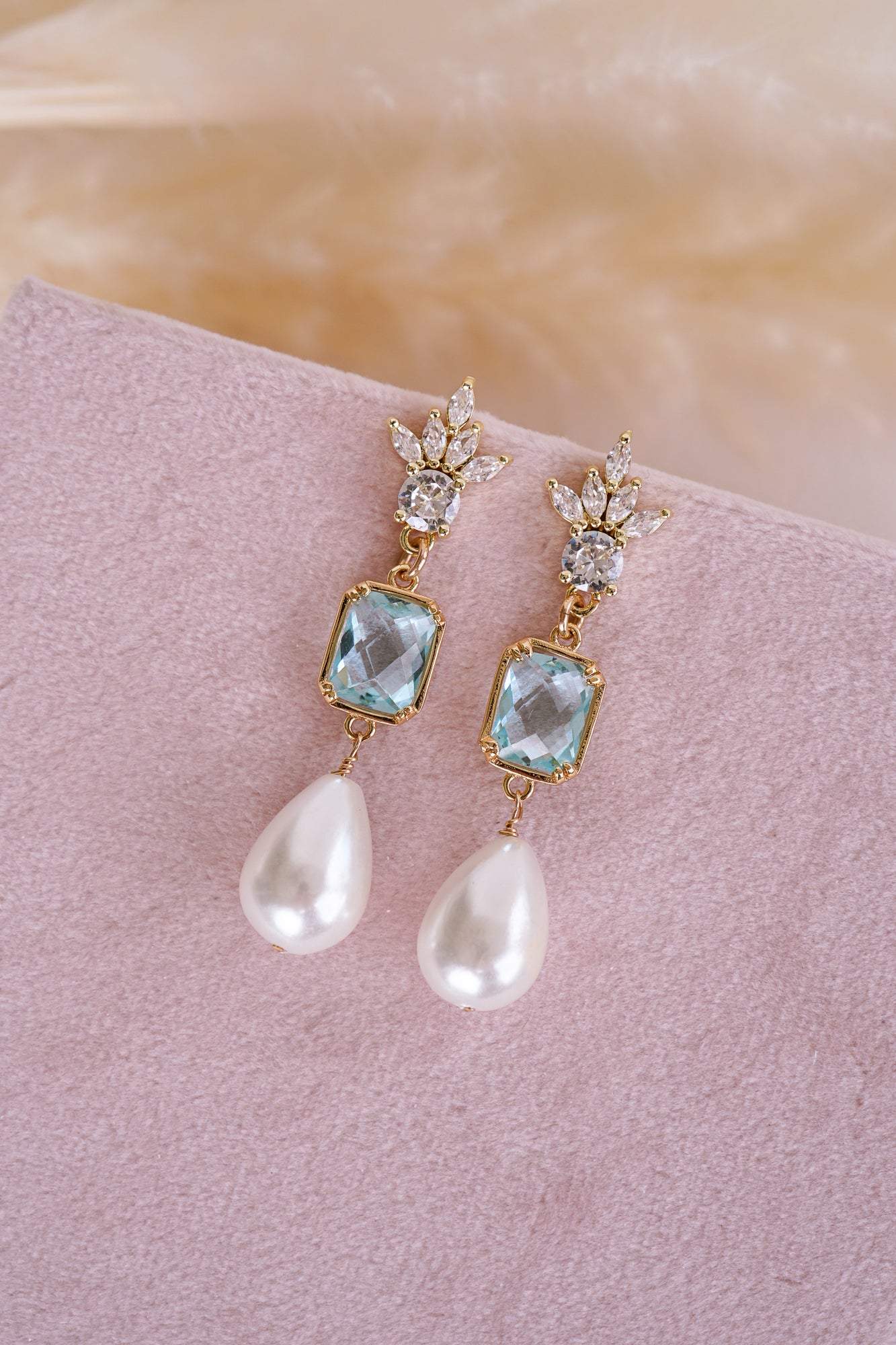 Liliana Blue & Pearl Drop Bridal Earrings - Wander + Lust Jewelry