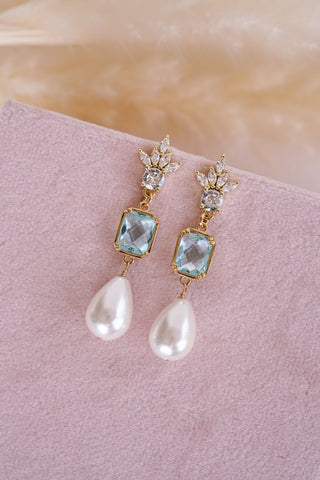 Liliana Blue & Pearl Drop Bridal Earrings