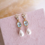Liliana Blue & Pearl Drop Bridal Earrings - Wander + Lust Jewelry