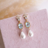 Liliana Blue & Pearl Drop Bridal Earrings - Wander + Lust Jewelry