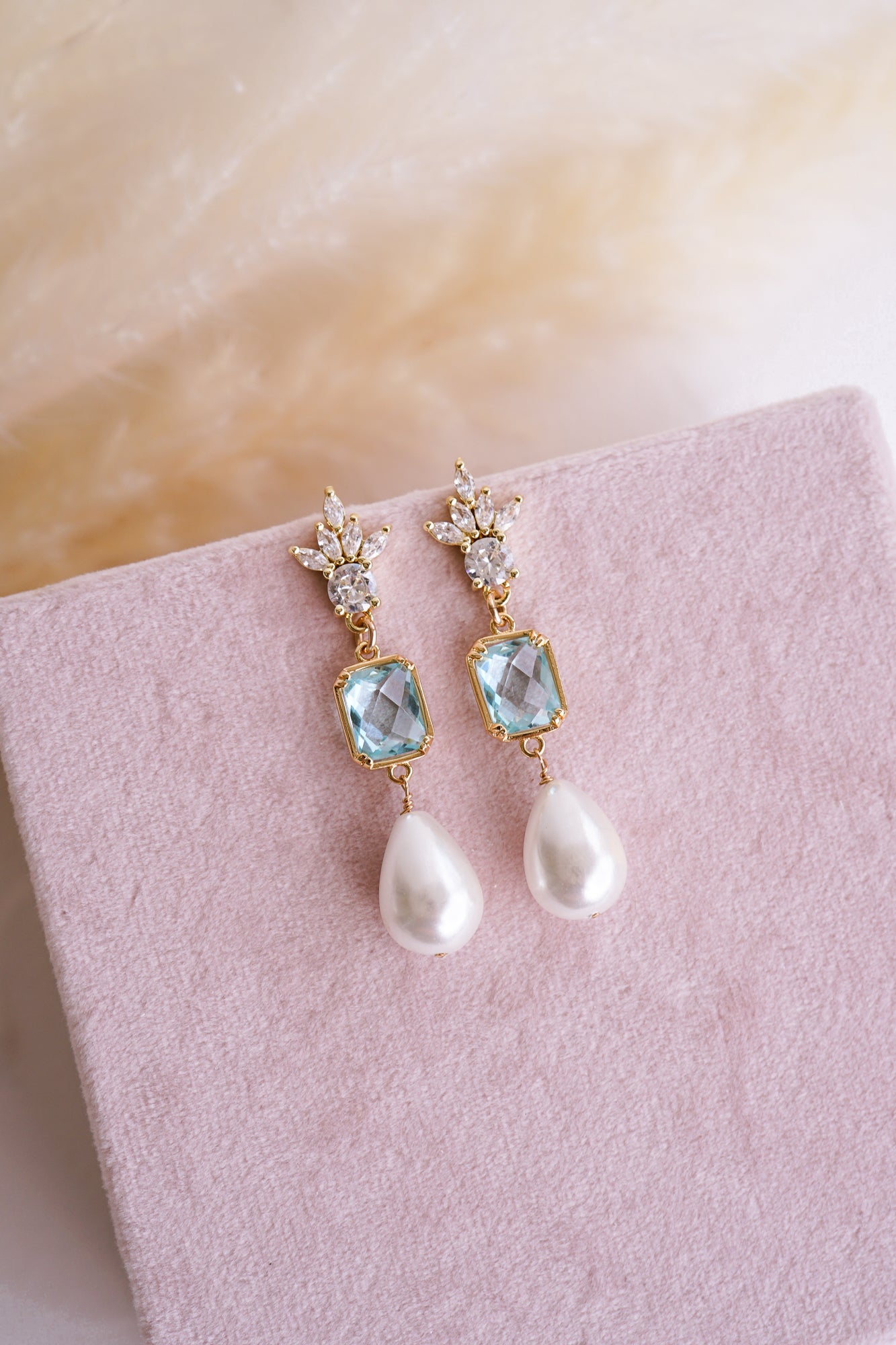 Liliana Blue & Pearl Drop Bridal Earrings - Wander + Lust Jewelry