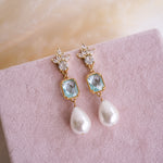 Liliana Blue & Pearl Drop Bridal Earrings - Wander + Lust Jewelry