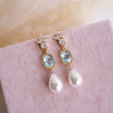 Liliana Blue & Pearl Drop Bridal Earrings - Wander + Lust Jewelry