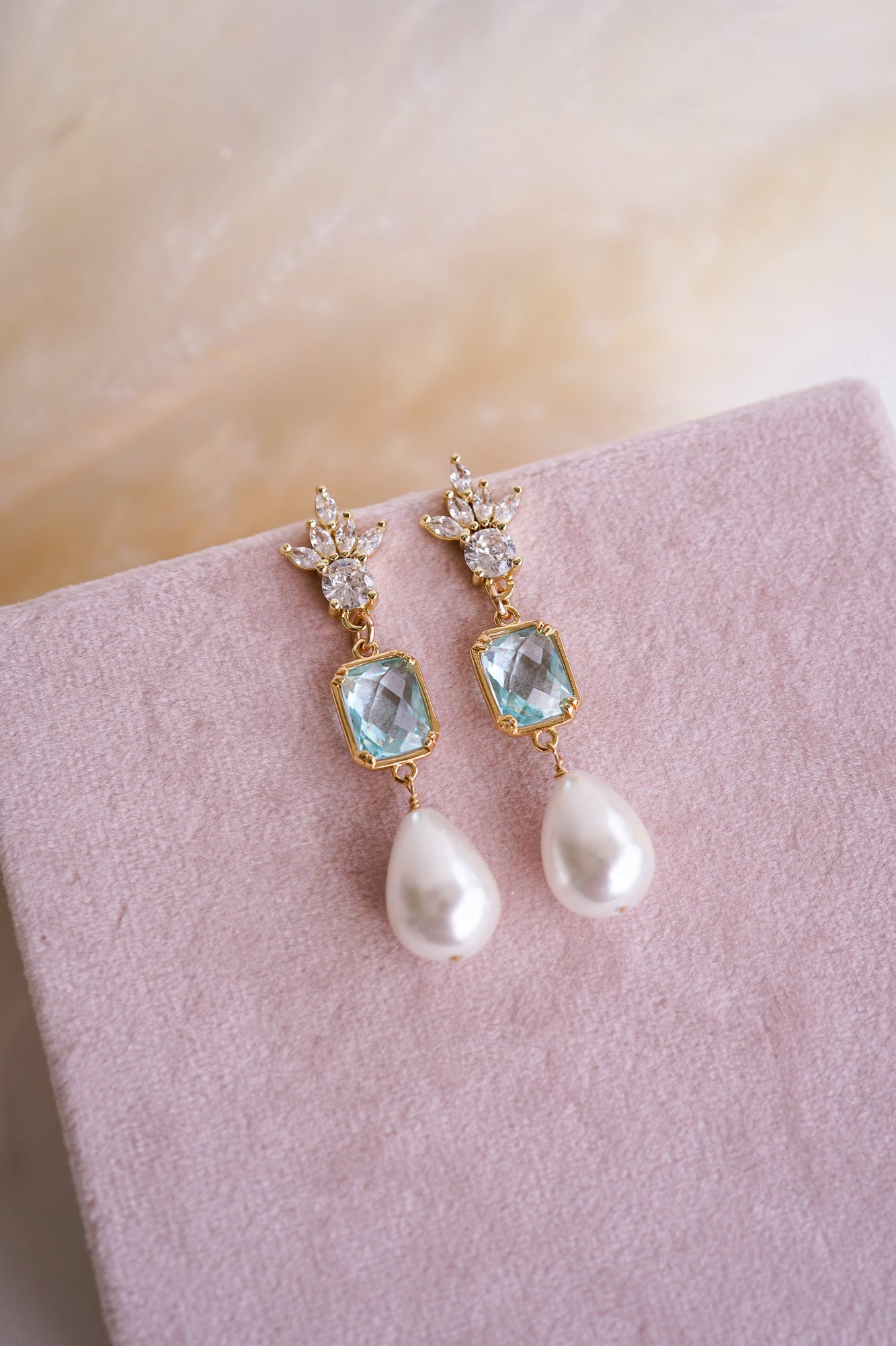Liliana Blue & Pearl Drop Bridal Earrings - Wander + Lust Jewelry