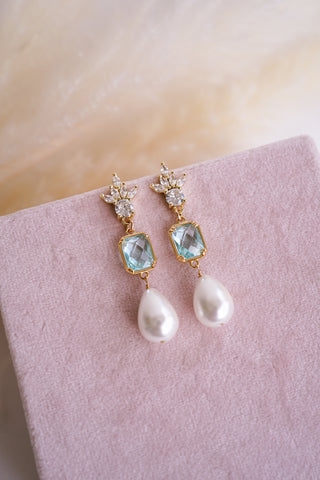 Liliana Blue & Pearl Drop Bridal Earrings