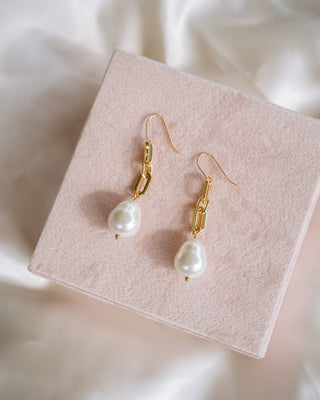 Portia Gold Pearl Drop Earrings