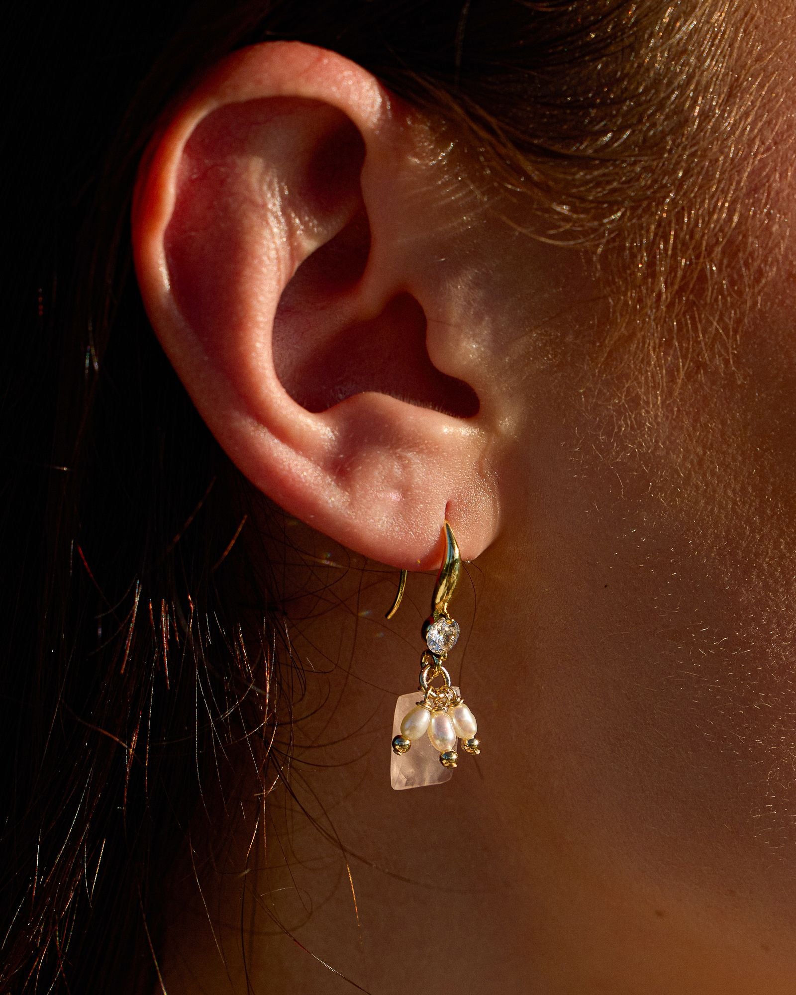 Coco Rose Quartz & Pearl Drop Earrings - Wander + Lust Jewelry