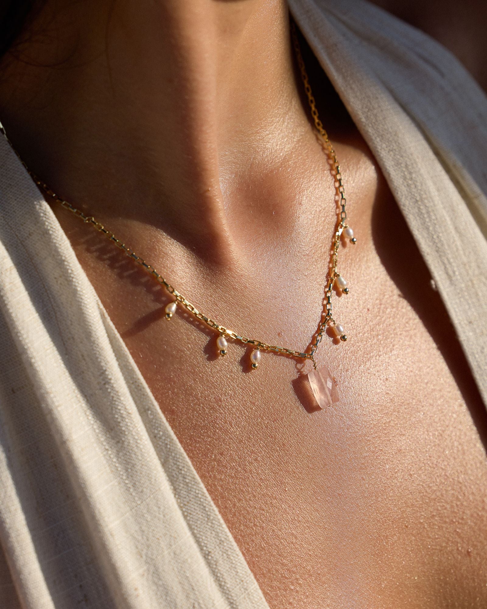 Coco Rose Quartz & Pearl Necklace - Wander + Lust Jewelry