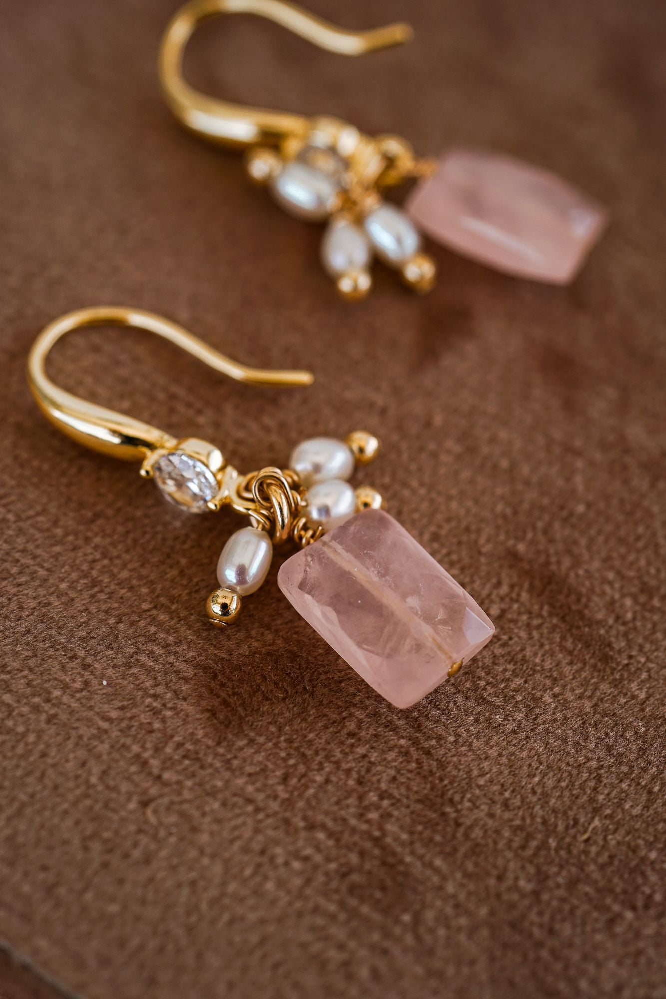 Coco Rose Quartz & Pearl Drop Earrings - Wander + Lust Jewelry