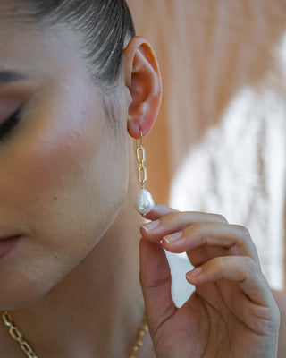 Portia Gold Pearl Drop Earrings