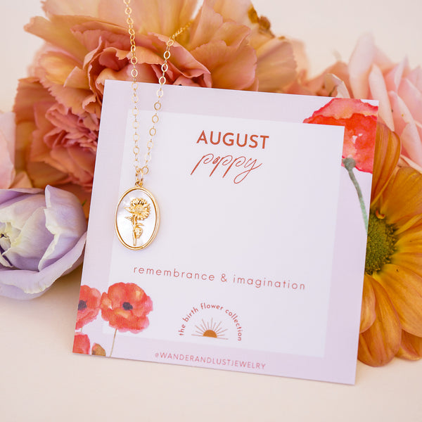 August Birth Flower Necklace Pearl Birth Month Poppy Flower -  Portugal