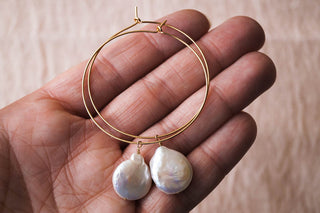 Leimomi Pearl Hoops, Earrings, - Wander + Lust Jewelry