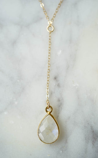 CELESTE Moonstone Y Necklace, Necklace, - Wander + Lust Jewelry