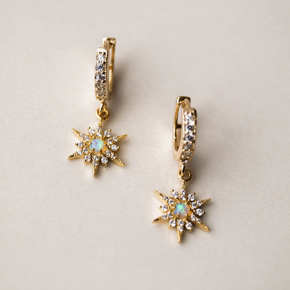 Opal Star Huggies, Earrings, - Wander + Lust Jewelry