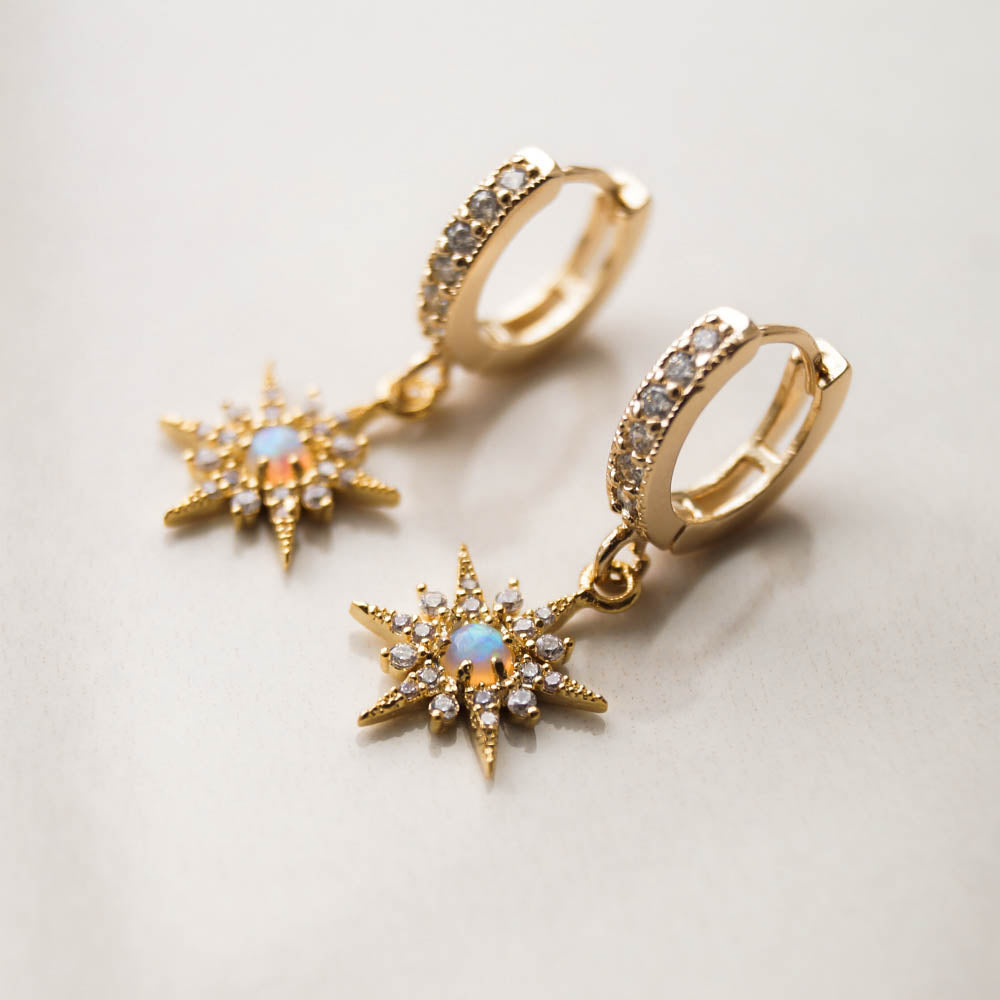 Opal Star Huggies, Earrings, - Wander + Lust Jewelry