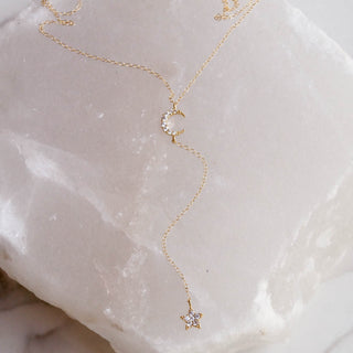 Moon and Star Y Necklace, Necklace, - Wander + Lust Jewelry